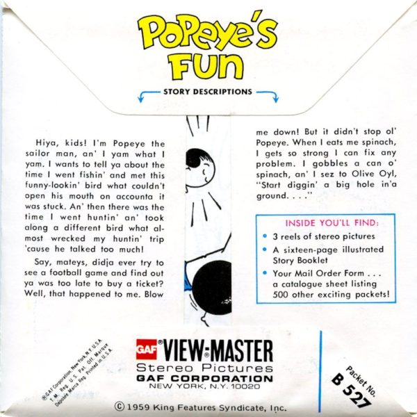 Popeye s Fun - View-Master 3 Reel Packet - 1970s - Vintage - (zur Kleinsmiede) - (B527-G4B) For Cheap