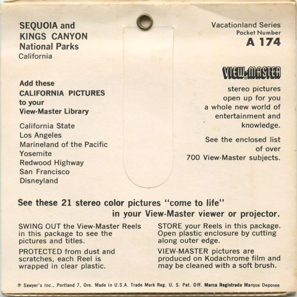 Sequoia and Kings Canyon National Parks - View-Master 3 Reel Packet - 1970s Views - Vintage - (zur Kleinsmiede) - (A174-SX) Sale